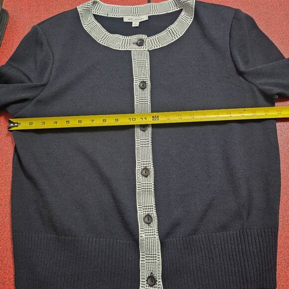 St. John Santana Knit Black Cardigan Sweater L Houndstooth Shimmer Trim Formal - Picture 11 of 12